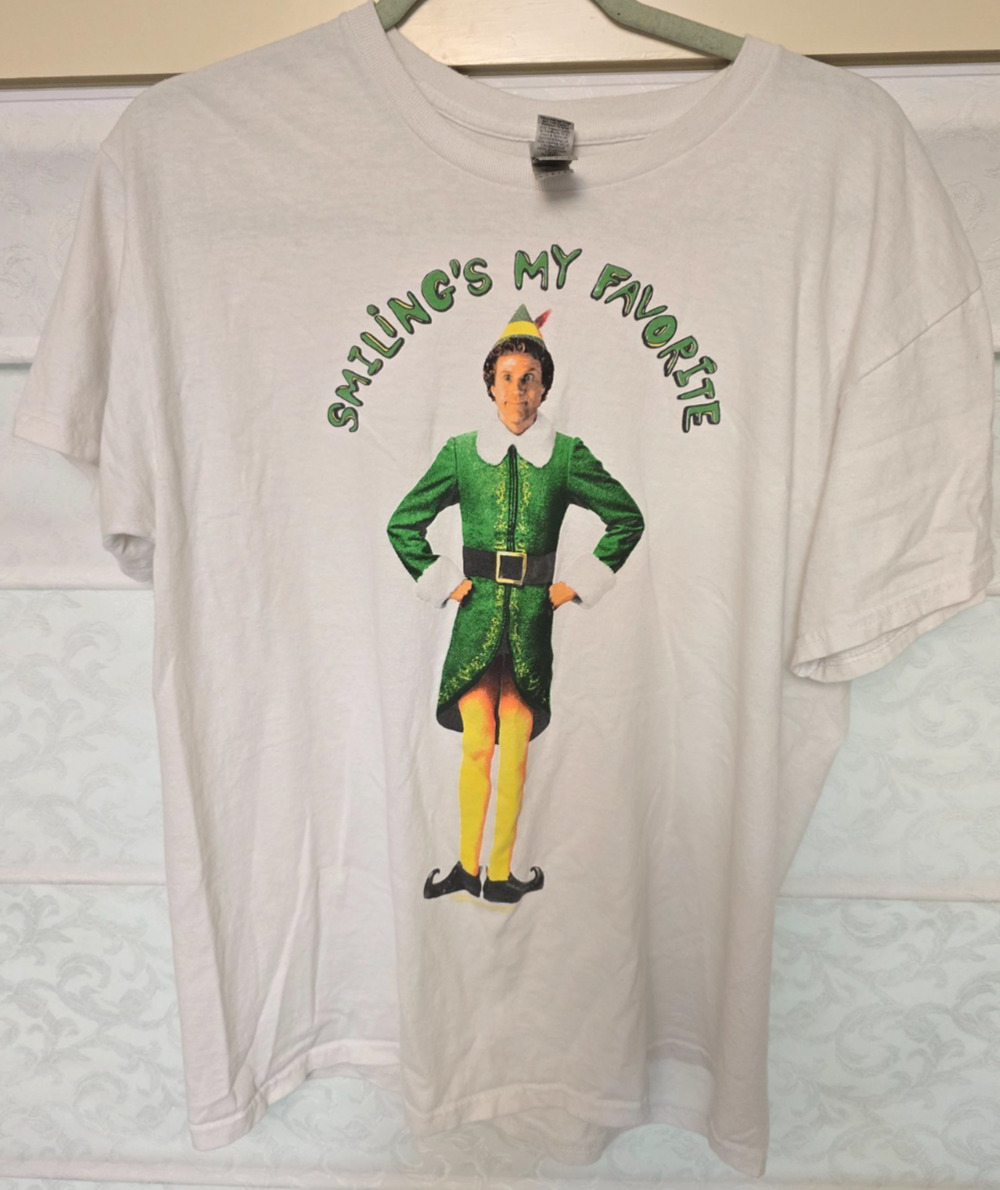 Elf Movie Buddy The Elf Will Ferrell Smiling's My Favorite T Shirt Mens L Gildan